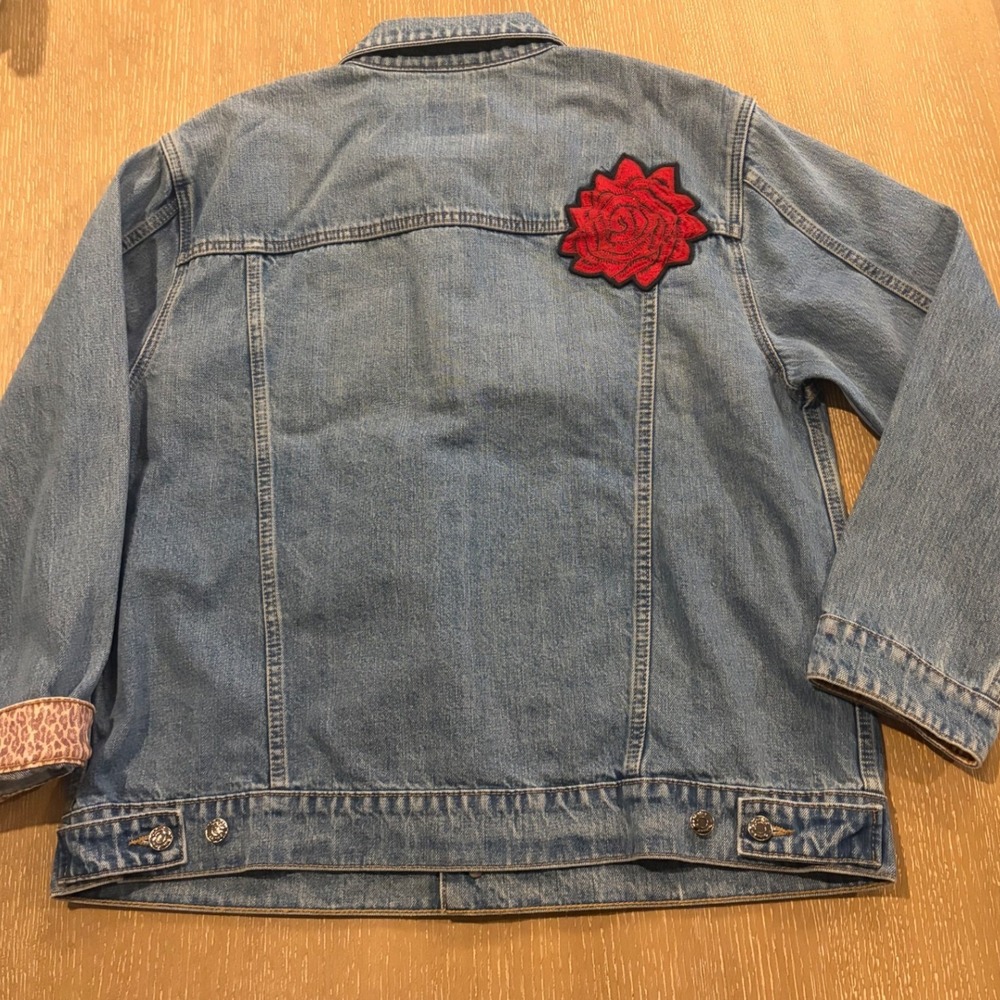 ARIAT Rodeo Quincy Trucker Denim Jacket Western Rose Applique Women's XLarge NEW - Picture 2 of 9